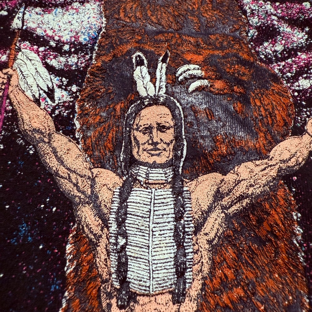 VTG Native American Shirt Men L Black Puff 3D MADE IN USA Fruit Loom Animals - Picture 3 of 12